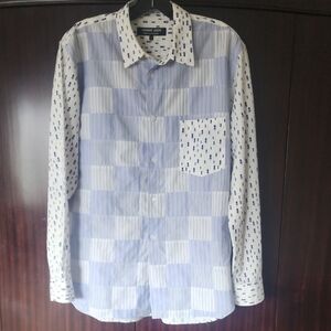 Comme des Garcons Men's Blue and White Patterned Shirt